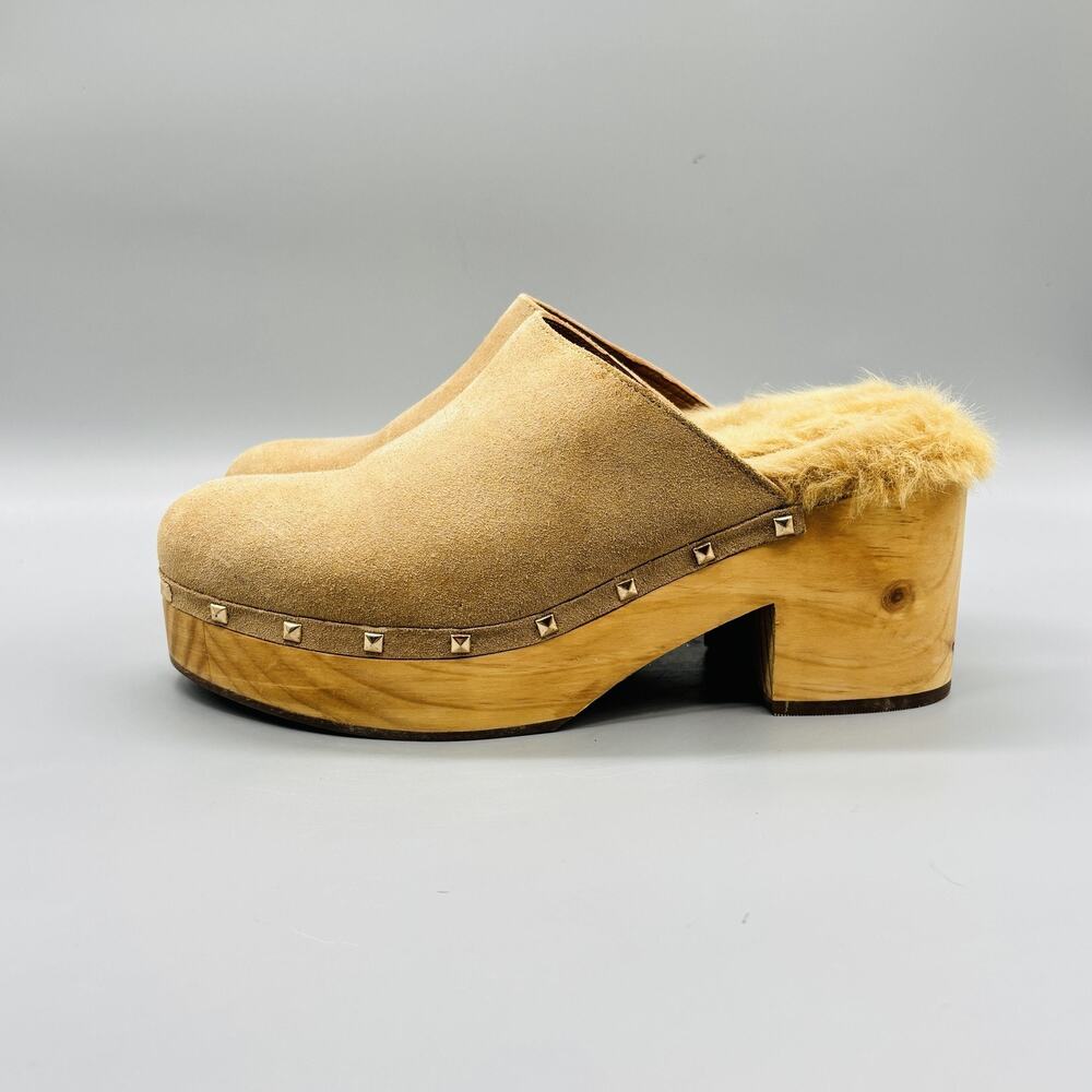 Steve Madden Shoes Womens 9 Beige Suede Brooklyn Platform faux fur Lined Clogs - Picture 4 of 11